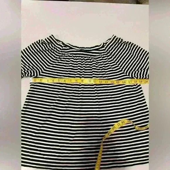 Talbots Black & White Stripe Elastic Neck OffShoulder Knit Top Size Large Petite - Picture 2 of 4